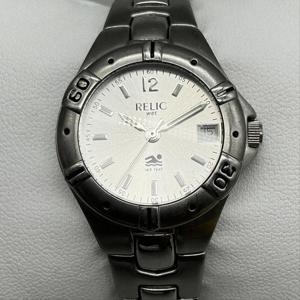 Relic Wet Womens Watch 27mm Silver Tone Stainless Steel Date New Battery 6